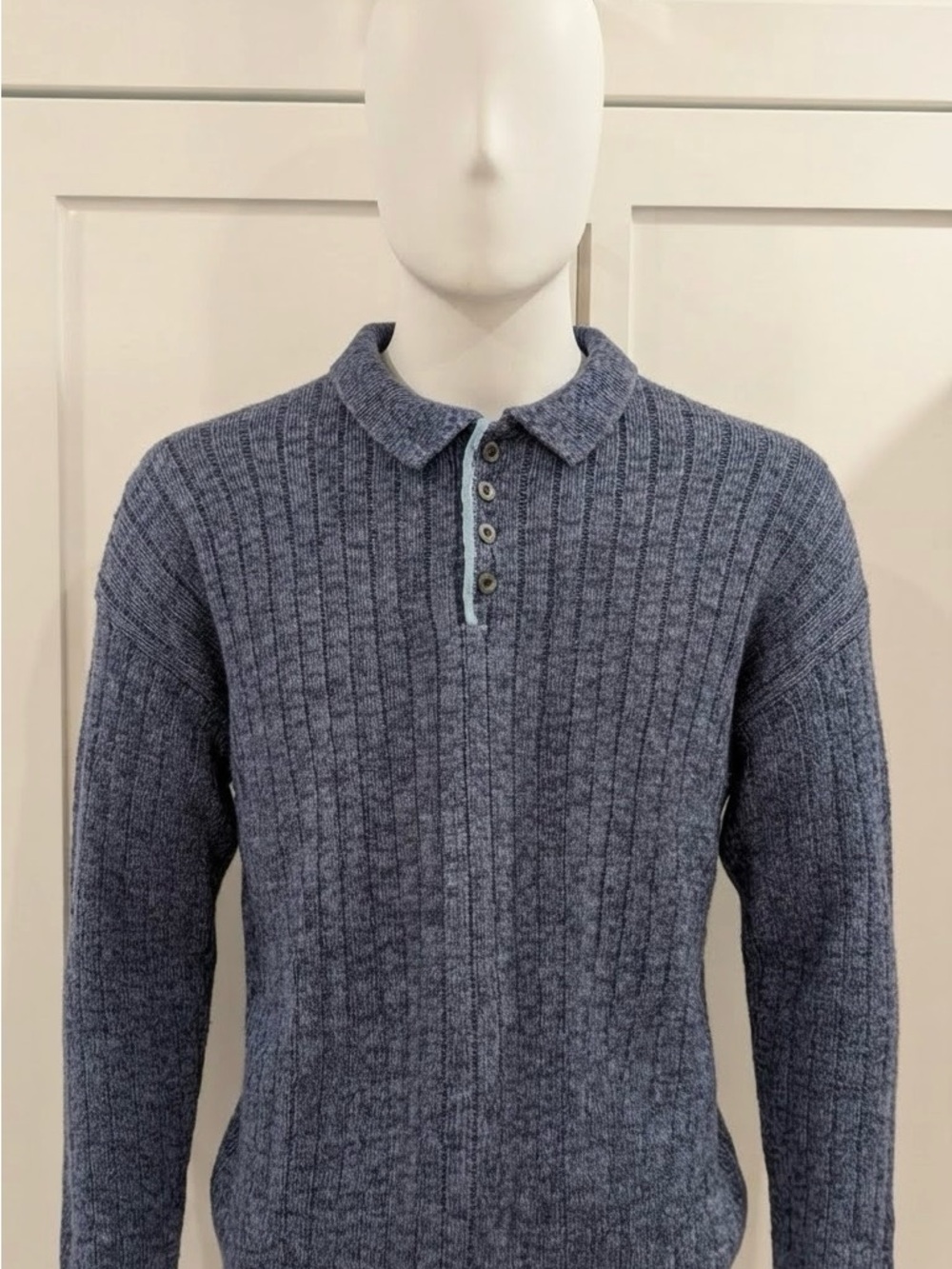 Route 66 Men's Ribbed Polo Zip Sweater in Heather Blue